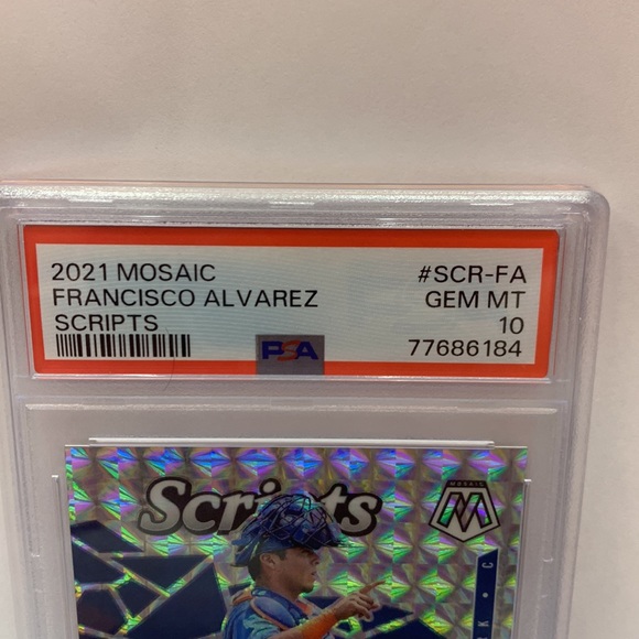 2021 Panini Mosaic Francisco Alvarez Scripts Auto Mets Gem Mint Pop 5 (MISC8) - Picture 4 of 4